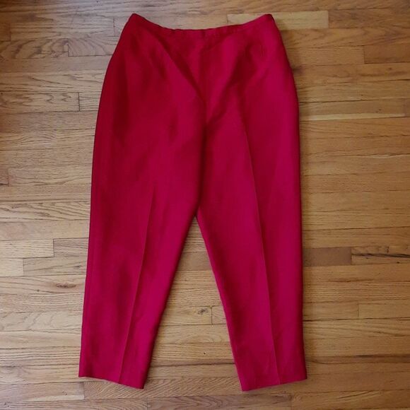 Talbots Petite Pure Silk Candy Apple Red Lined Plus Size 16  Ankle Pants XLNT - Picture 1 of 5